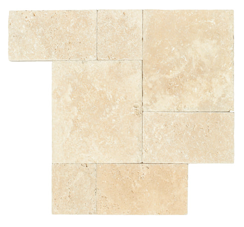 Ivory Travertine Tumbled Exterior Pool Paver Roman Pattern 1 1/4"